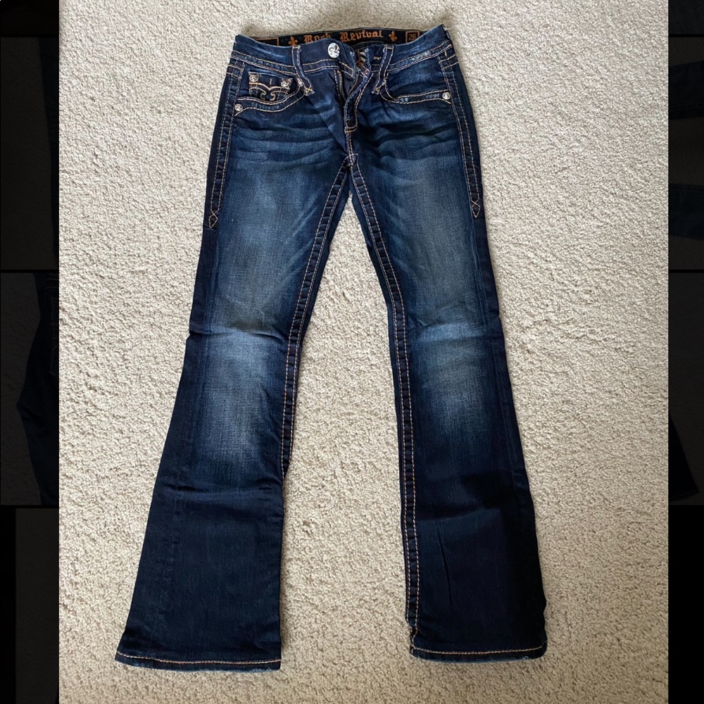 Rock Revival Jeans, Lightly used with lots of love! Hemmed 29inch inseam, 37inch